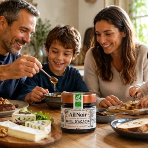 Miel d’acacia à l’ail noir bio – 100 g