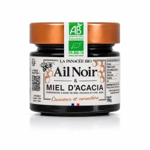 Miel d’acacia à l’ail noir bio – 100 g